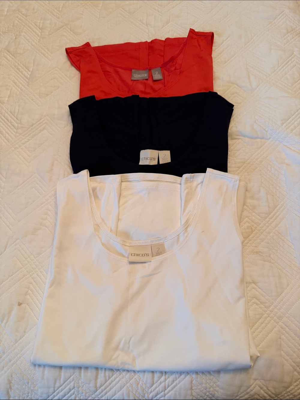 Chico's Trio Scoop Neck Tank Set in White, Black & Red